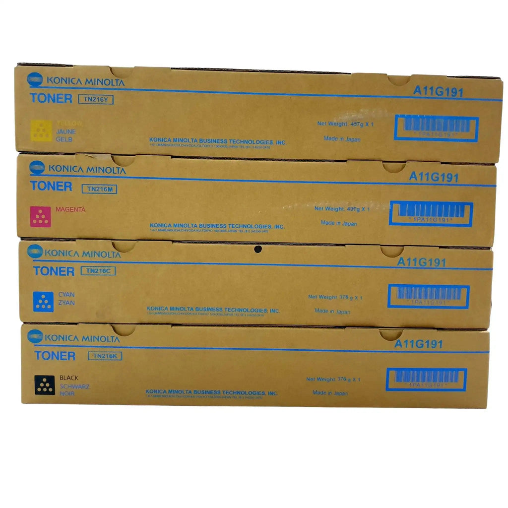 Konica Minolta TN-216 YMCK toner cartridge set – high-yield YMCK